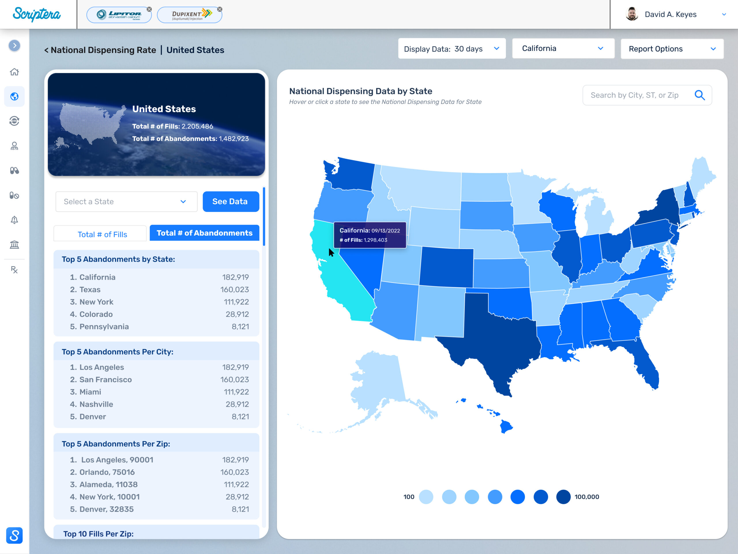 Scriptera national dispensing rate map of the United States.